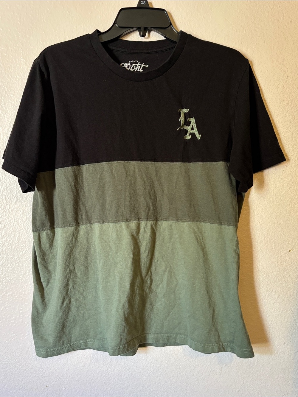 Eighty Eight Colorblock Crew Neck Tee - Black & Olive Green, Size L